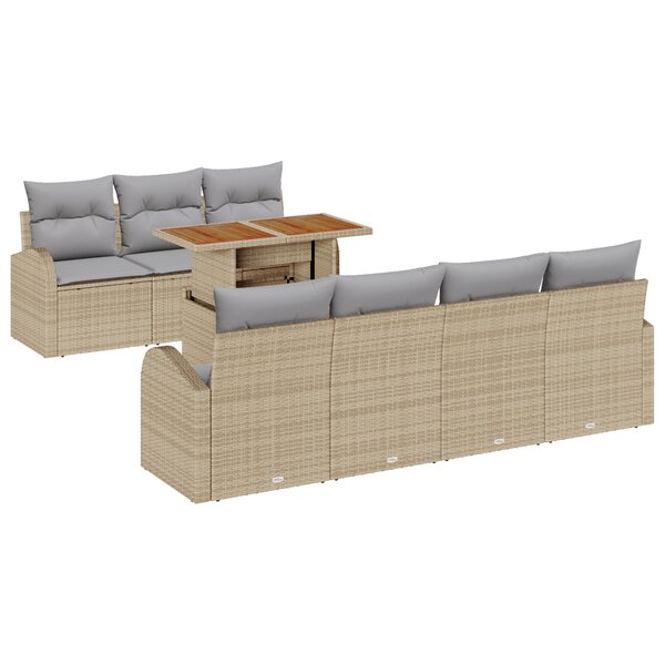Ensemble de Canapé de Jardin 8 Pièces avec Coussins Beige Rattan Poly