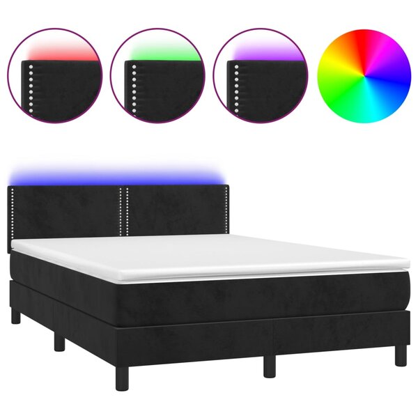 vidaXL Sommier à lattes de lit avec matelas LED Noir 140x190cm Velours