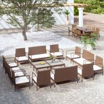 vidaXL Salon de jardin 16 Pièces avec coussins Résine tressée Marron