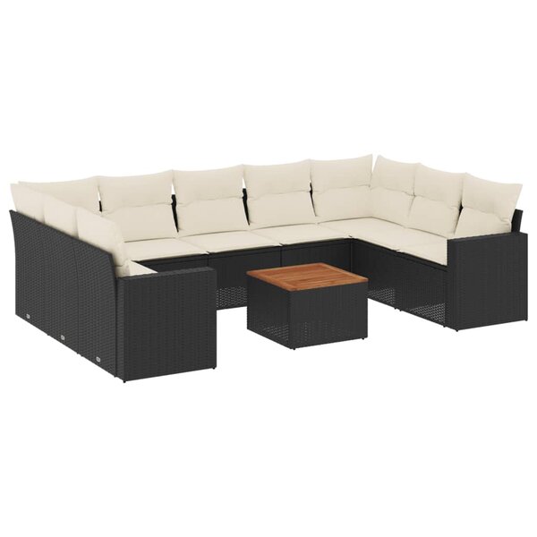 vidaXL Salon de jardin 10 Pièces avec coussins noir résine tressée