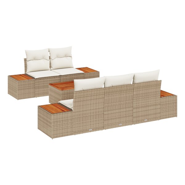 Canapés de Jardin 6 pièces avec Coussins Beige Rattan Acacia