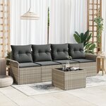 vidaXL Ensemble de canapé de jardin de 5 pièces avec coussins gris clair en poly rotin