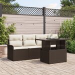 Ensemble de Canapés de Jardin 5 Pièces avec Coussins en Rotin Poly Marron