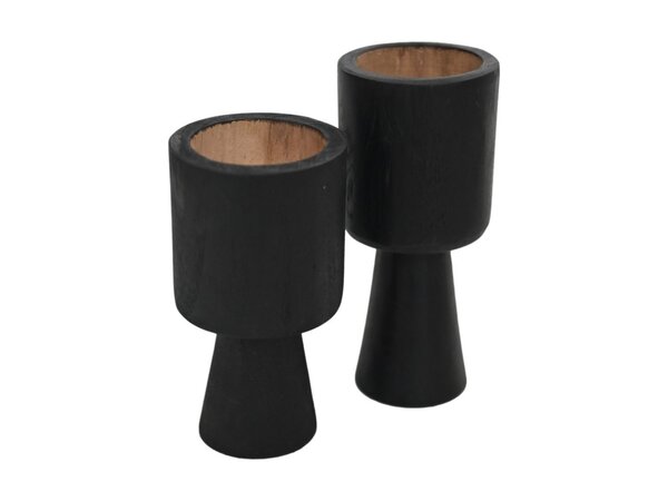 Collection de HSM - Porte-bougies S/2-ø8x8x15/ø8x8x17-Noir-Teck