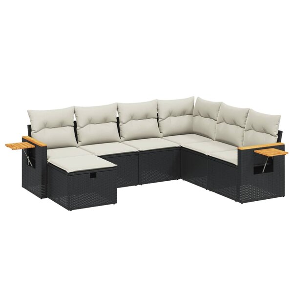 vidaXL Salon de jardin 7 Pièces avec coussins noir résine tressée