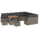 Ensemble de canapé de jardin 12 pièces avec coussins en rattan poly gris acacia