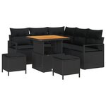 Ensemble de Canapés de Jardin de 8 Pièces avec Coussins Noir Rattan Poly Acacia