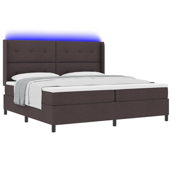 Lit à ressort vidaXL avec matelas et LED Marron foncé 200x200 cm Tissu