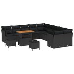 vidaXL Ensemble de canapé de jardin 13 pièces avec coussins en poly rattan noir acacia