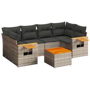 vidaXL Salon de jardin avec coussins 7 Pièces gris résine tressée