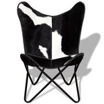Vidaxl chaise papillon noir et blanc cuir véritable de vache