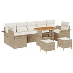 Ensemble de Canapé de Jardin 10 pièces avec Coussin Beige en Poly Rotin et Acacia