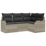 Ensemble de canapé de jardin vidaXL 4 pièces avec coussins en rotin poly gris clair