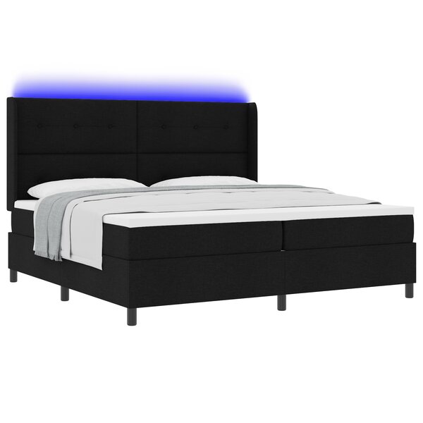 Lit Box Spring vidaXL avec Matelas et LED Noir 200x200 cm Tissu