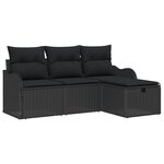 Ensemble de 4 pièces de canapé de jardin avec coussins en rotin poly noir