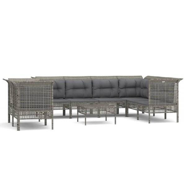 vidaXL Salon de jardin 9 Pièces avec coussins Gris Résine tressée