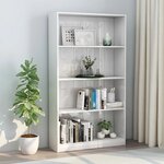 vidaXL Bibliothèque à 4 niveaux Blanc brillant Bois d’ingénierie