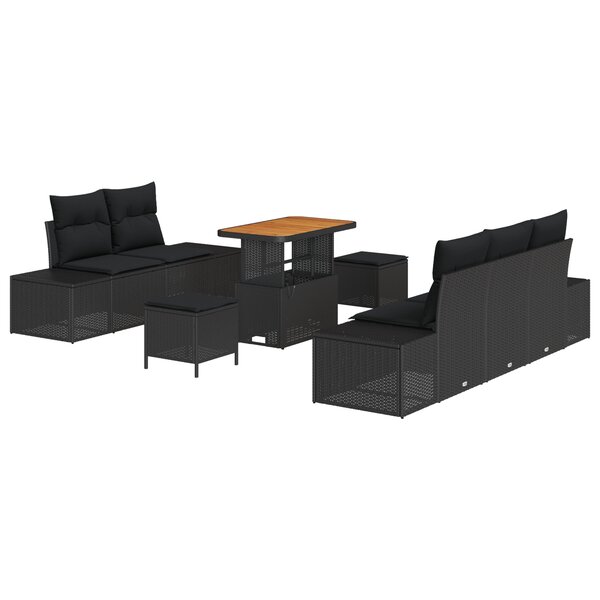 Ensemble de canapé de jardin 8 pièces vidaXL avec coussins Noir Poly Rotin Acacia