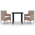 vidaXL Mobilier à dîner de jardin coussins 3 Pièces Résine tressée Verre