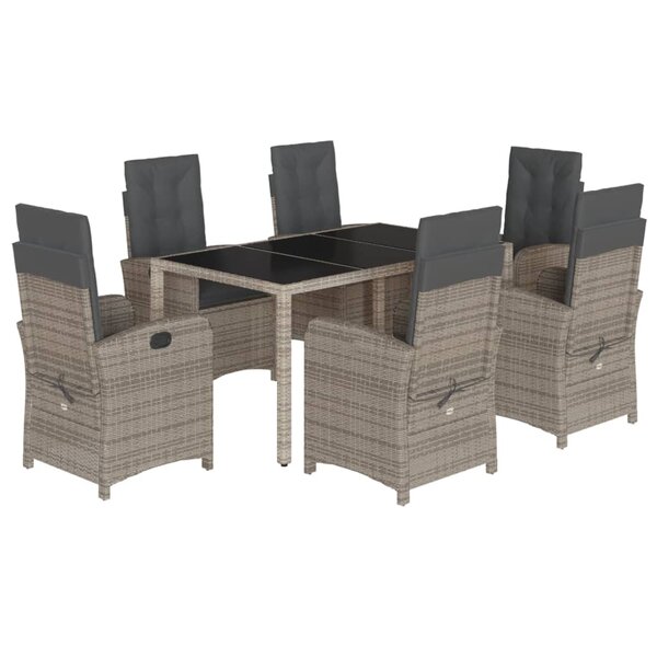 vidaXL Ensemble à manger de jardin et coussins 7 Pièces gris rotin