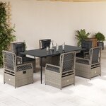 vidaXL Ensemble à manger de jardin et coussins 7 Pièces gris clair rotin