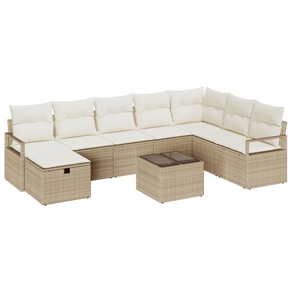 Ensemble de Canapés de Jardin de 9 pièces vidaXL avec Coussins Beige Rattan Poly