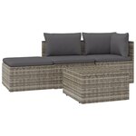vidaXL Salon de jardin 4 Pièces avec coussins Gris Résine tressée