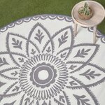 Tapis extérieur terrasse réversible rond - Tapis de jardin imperméable et résistant UV - Henna - Gris - 180 cm - HOMESCAPES