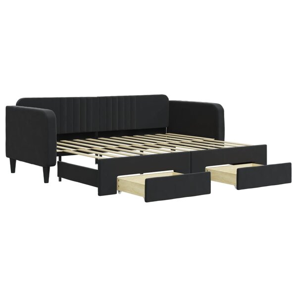 vidaXL Lit de jour avec gigogne et tiroirs sans matelas noir 90x200 cm