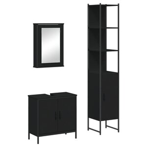 vidaXL Ensemble de meubles salle de bain 3 Pièces noir bois d'ingénierie