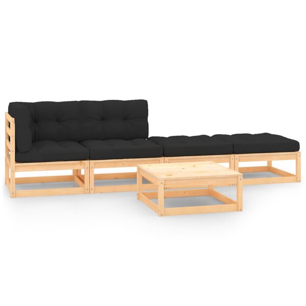 Salon de jardin meuble d'extérieur ensemble de mobilier 5 pièces avec coussins bois de pin massif 02_0016339