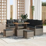 Ensemble de Canapé de Jardin de 8 Pièces avec Coussins Gris Rattan Poly Acacia