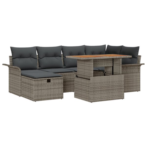 vidaXL Ensemble de canapés de jardin 7 pièces avec coussins Gris Poly Rotin