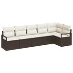 Ensemble de canapé de jardin 6 pièces avec coussins en poly rattan marron