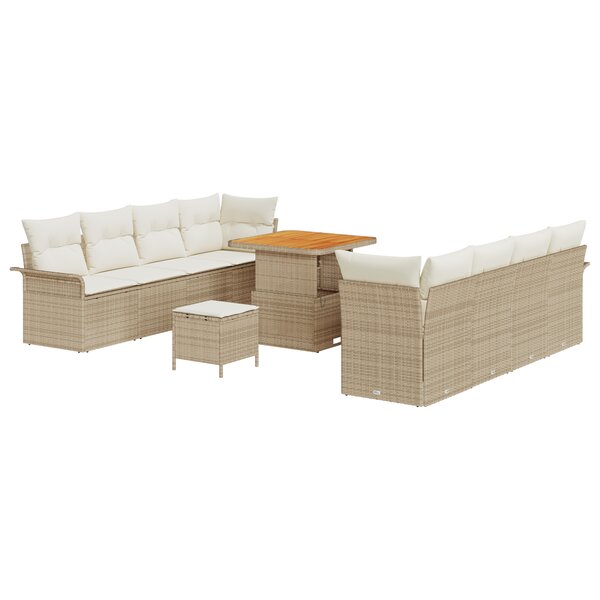 Ensemble de Canapés de Jardin vidaXL 11 pièces avec Coussins Beige Poly Rattan Acacia
