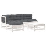 vidaXL Salon de jardin 5 Pièces avec coussins blanc bois massif