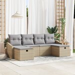 vidaXL Ensemble de Canapé de Jardin 6 Pièces avec Coussins Beige Rattan Poly