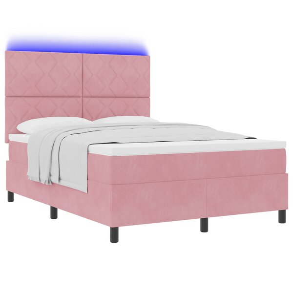 Lit à ressort vidaXL avec matelas et LED rose 140x190 cm velours
