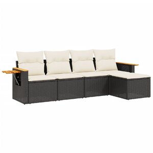 vidaXL Salon de jardin 5 Pièces avec coussins noir résine tressée