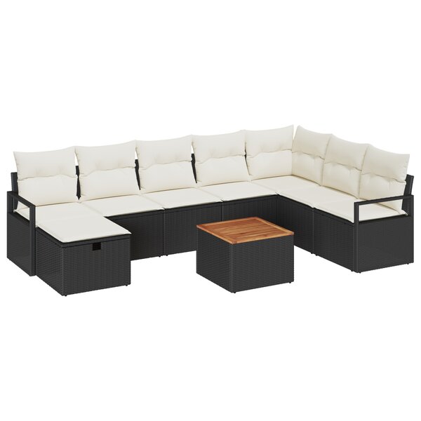 Ensemble de Canapés de Jardin de 9 Pièces avec Coussins Noir en Rotin Synthétique