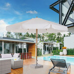 Parasol droit rond grande taille de jardin Ø 3 25 x 2 5H m bois de bambou polyester crème