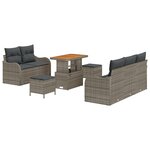 Set de canapé de jardin 8 pièces avec coussins gris en poly rattan et acacia