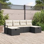 Ensemble de canapé de jardin 6 pièces avec coussins en rotin poly noir