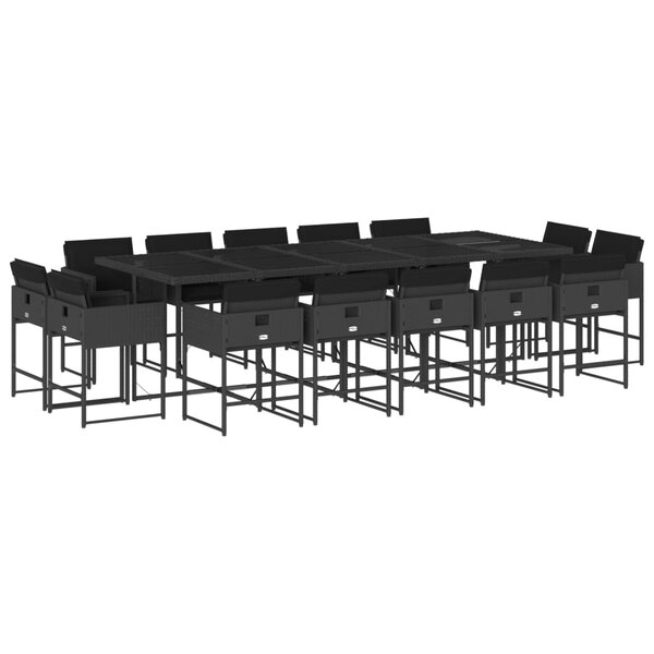 vidaXL Ensemble à manger de jardin 15 Pièces coussins noir résine tressée