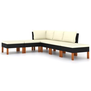 Salon de jardin meuble d'extérieur ensemble de mobilier 6 pièces avec coussins résine tressée noir 02_0016912