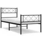 vidaXL Cadre de lit métal avec tête de lit/pied de lit noir 90x200 cm