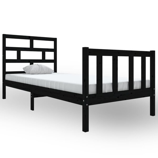 vidaXL Cadre de lit Noir Bois de pin massif 100x200 cm