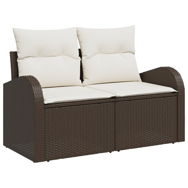 vidaXL Canapé de jardin 2 places avec coussins en poly rotin marron