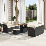 vidaXL Ensemble de Canapé de Jardin 9 Pièces avec Coussins Noir Poly Rattan Acacia