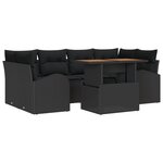 Ensemble de canapés de jardin 7 pièces avec coussins noir poly rattan